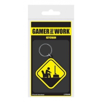 Gamer at Work Caution Sign Keychain / Sleutelhanger