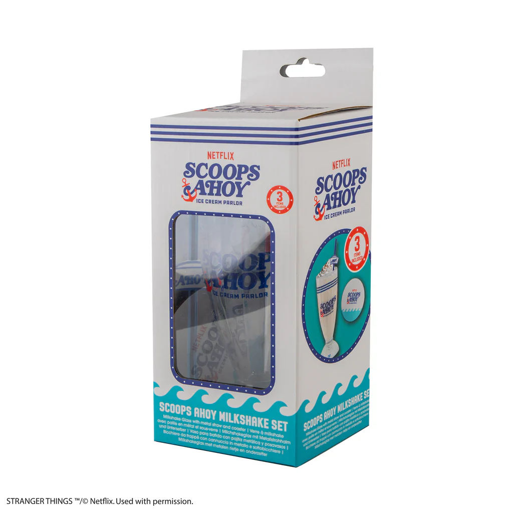 Stranger Things: Scoops Ahoy Milkshake Glass, Straw & Coaster Set
