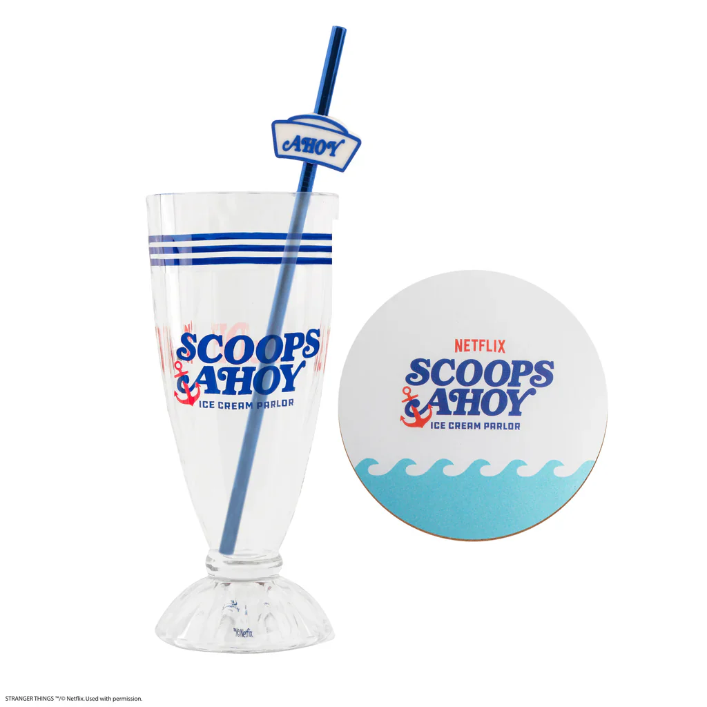 Stranger Things: Scoops Ahoy Milkshake Glass, Straw & Coaster Set